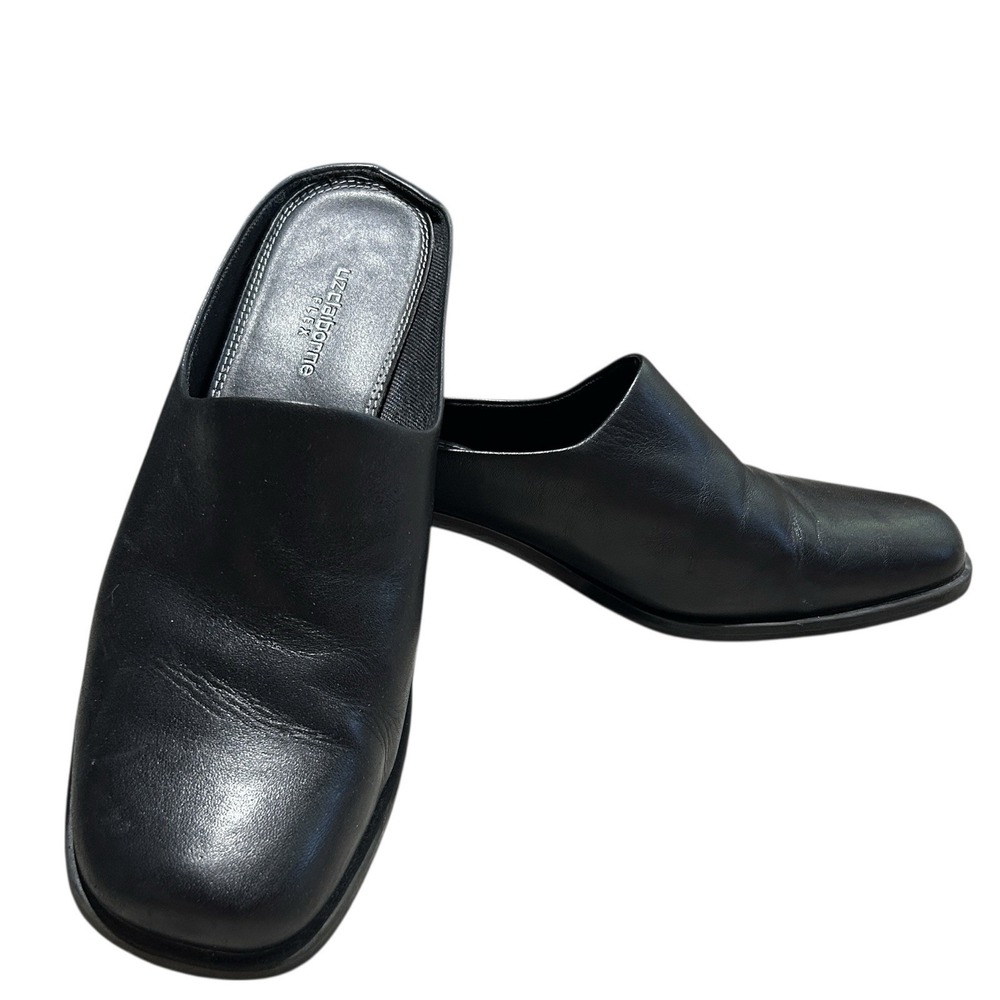 Liz Claiborne Black Leather Mules Clogs